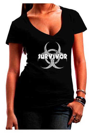 Biohazard Survivor - Zombie Apocalypse Juniors V-Neck Dark T-Shirt-Womens V-Neck T-Shirts-TooLoud-Black-Small-Davson Sales