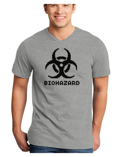 Biohazard Symbol Pixels - Apocalypse Adult V-Neck T-shirt-Mens V-Neck T-Shirt-TooLoud-HeatherGray-Small-Davson Sales