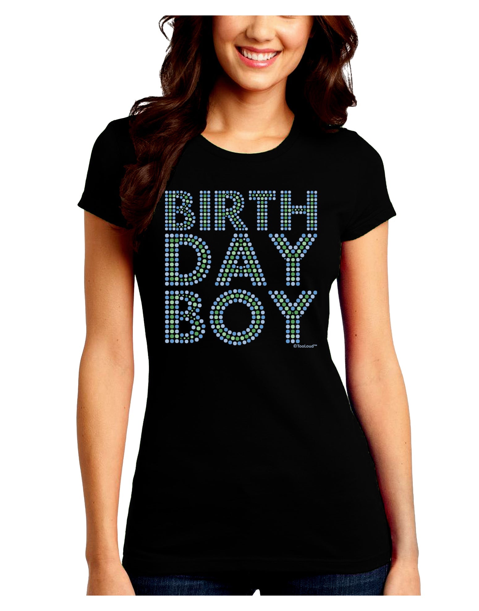 Birthday Boy - Blue and Green Dots Juniors Crew Dark T-Shirt by TooLoud-T-Shirts Juniors Tops-TooLoud-Black-Juniors Fitted Small-Davson Sales