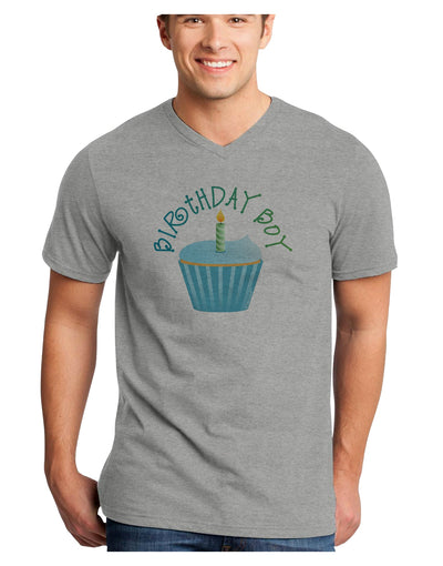 Birthday Boy - Candle Cupcake Adult V-Neck T-shirt by TooLoud-Mens V-Neck T-Shirt-TooLoud-HeatherGray-Small-Davson Sales