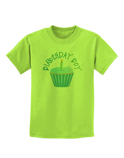 Birthday Boy - Candle Cupcake Childrens T-Shirt by TooLoud-Childrens T-Shirt-TooLoud-Lime-Green-X-Small-Davson Sales