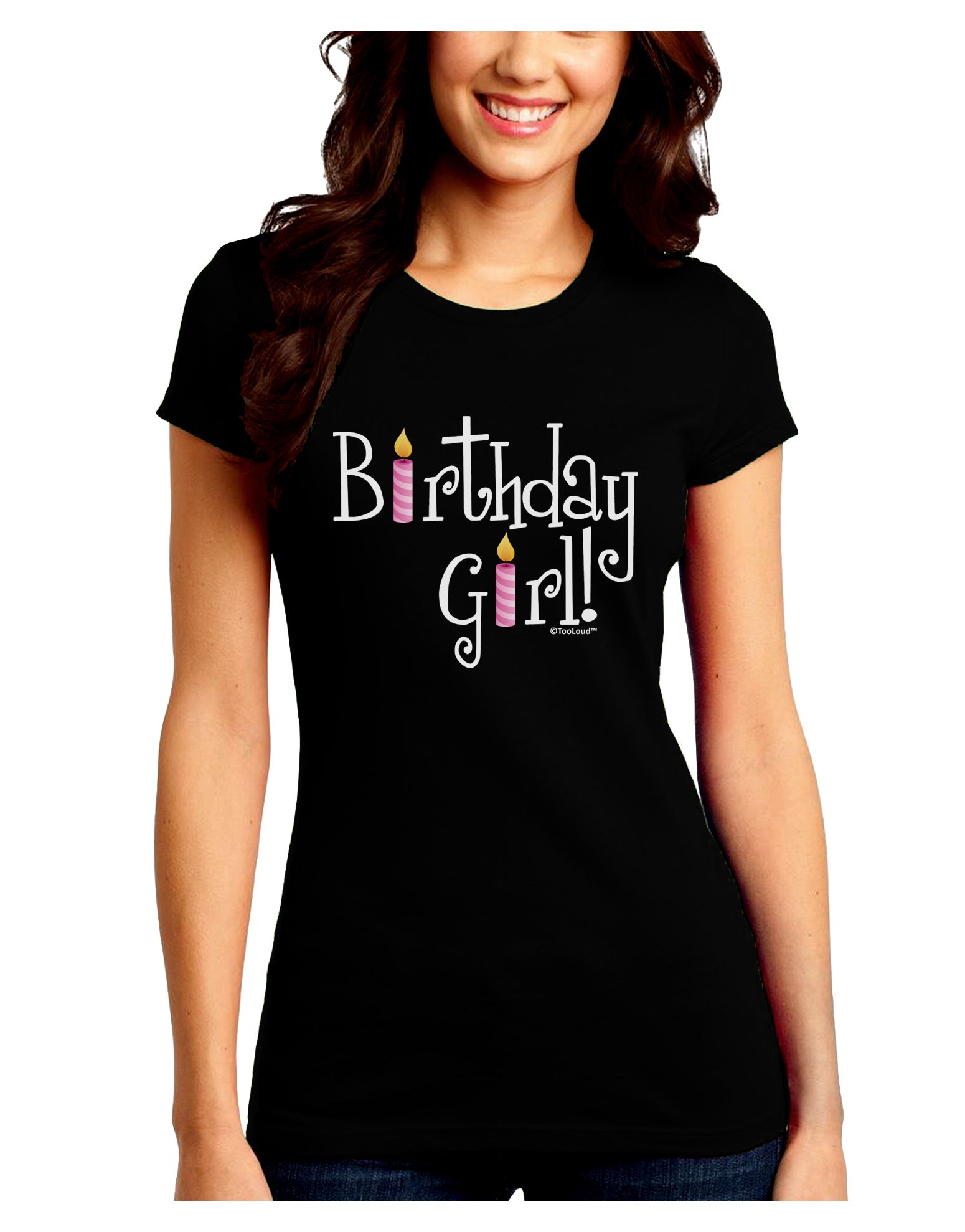 Birthday Girl - Birthday Candles Juniors Crew Dark T-Shirt by TooLoud-T-Shirts Juniors Tops-TooLoud-Black-Juniors Fitted Small-Davson Sales