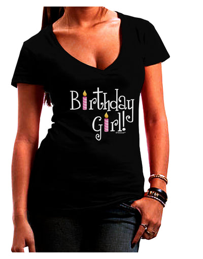 Birthday Girl - Birthday Candles Juniors V-Neck Dark T-Shirt by TooLoud-Womens V-Neck T-Shirts-TooLoud-Black-Juniors Fitted Small-Davson Sales