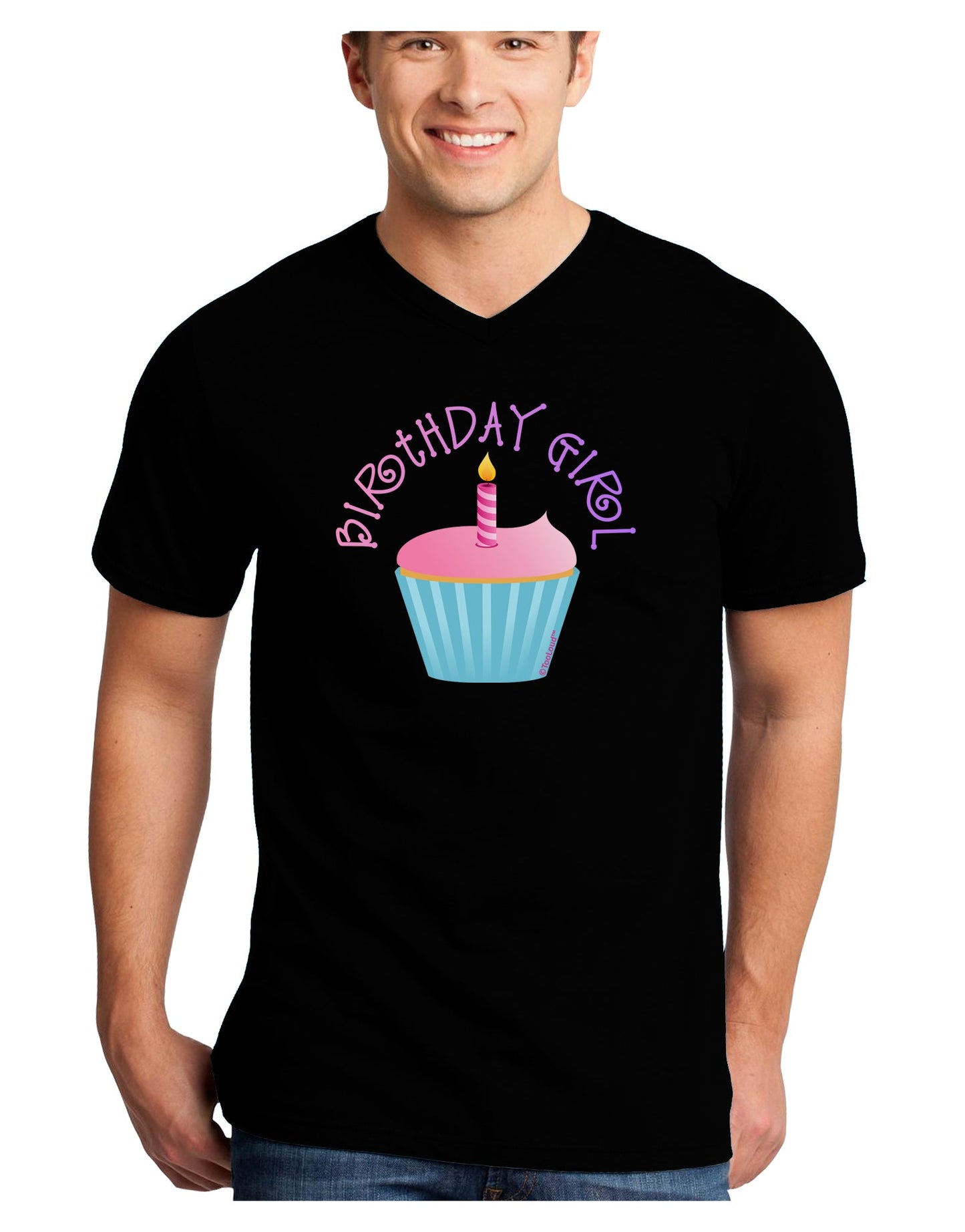 Birthday Girl - Candle Cupcake Adult Dark V-Neck T-Shirt by TooLoud-Mens V-Neck T-Shirt-TooLoud-Black-Small-Davson Sales