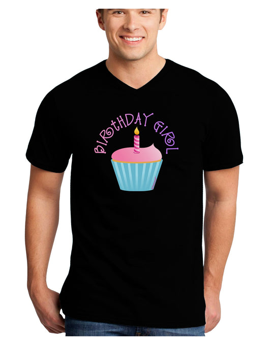 Birthday Girl - Candle Cupcake Adult Dark V-Neck T-Shirt by TooLoud-Mens V-Neck T-Shirt-TooLoud-Black-Small-Davson Sales