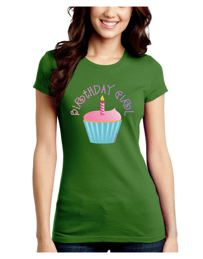 Birthday Girl - Candle Cupcake Juniors Crew Dark T-Shirt by TooLoud-T-Shirts Juniors Tops-TooLoud-Kiwi-Green-Juniors Fitted X-Small-Davson Sales