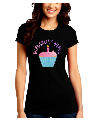 Birthday Girl - Candle Cupcake Juniors Crew Dark T-Shirt by TooLoud-T-Shirts Juniors Tops-TooLoud-Black-Juniors Fitted Small-Davson Sales