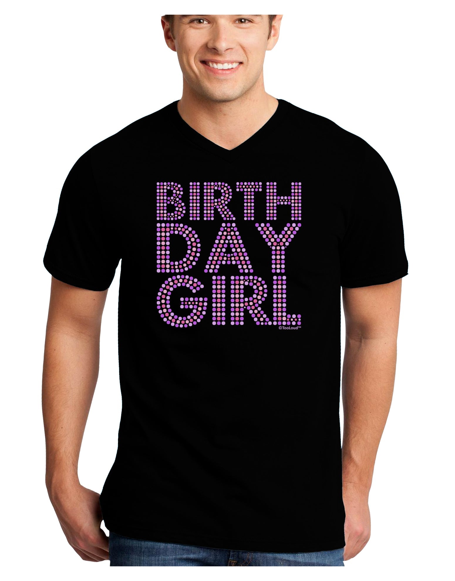 Birthday Girl - Pink and Purple Dots Adult Dark V-Neck T-Shirt by TooLoud-Mens V-Neck T-Shirt-TooLoud-Black-Small-Davson Sales