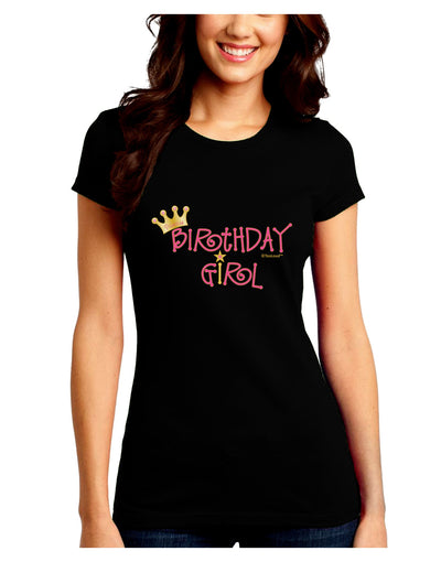 Birthday Girl - Princess Crown and Wand Juniors Crew Dark T-Shirt by TooLoud-T-Shirts Juniors Tops-TooLoud-Black-Juniors Fitted Small-Davson Sales