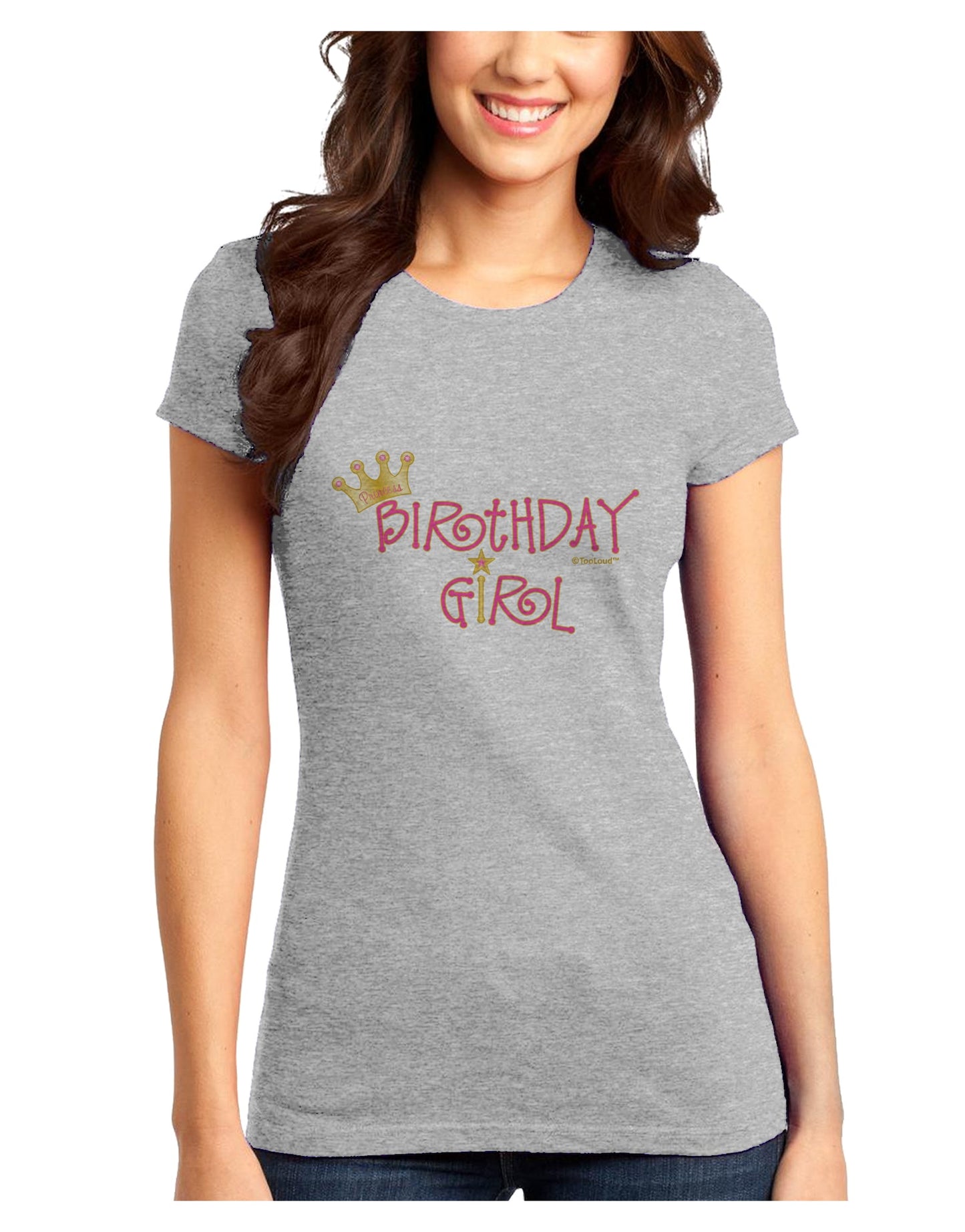 Birthday Girl - Princess Crown and Wand Juniors T-Shirt by TooLoud-Womens Juniors T-Shirt-TooLoud-Ash-Gray-Juniors Fitted X-Small-Davson Sales