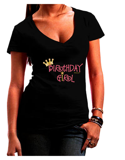 Birthday Girl - Princess Crown and Wand Juniors V-Neck Dark T-Shirt by TooLoud-Womens V-Neck T-Shirts-TooLoud-Black-Juniors Fitted Small-Davson Sales