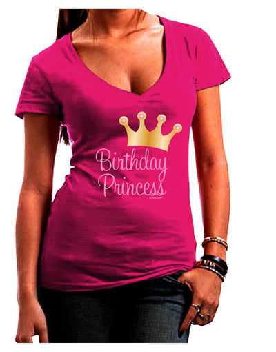 Birthday Princess - Tiara Juniors V-Neck Dark T-Shirt by TooLoud-Womens V-Neck T-Shirts-TooLoud-Hot-Pink-Juniors Fitted Small-Davson Sales