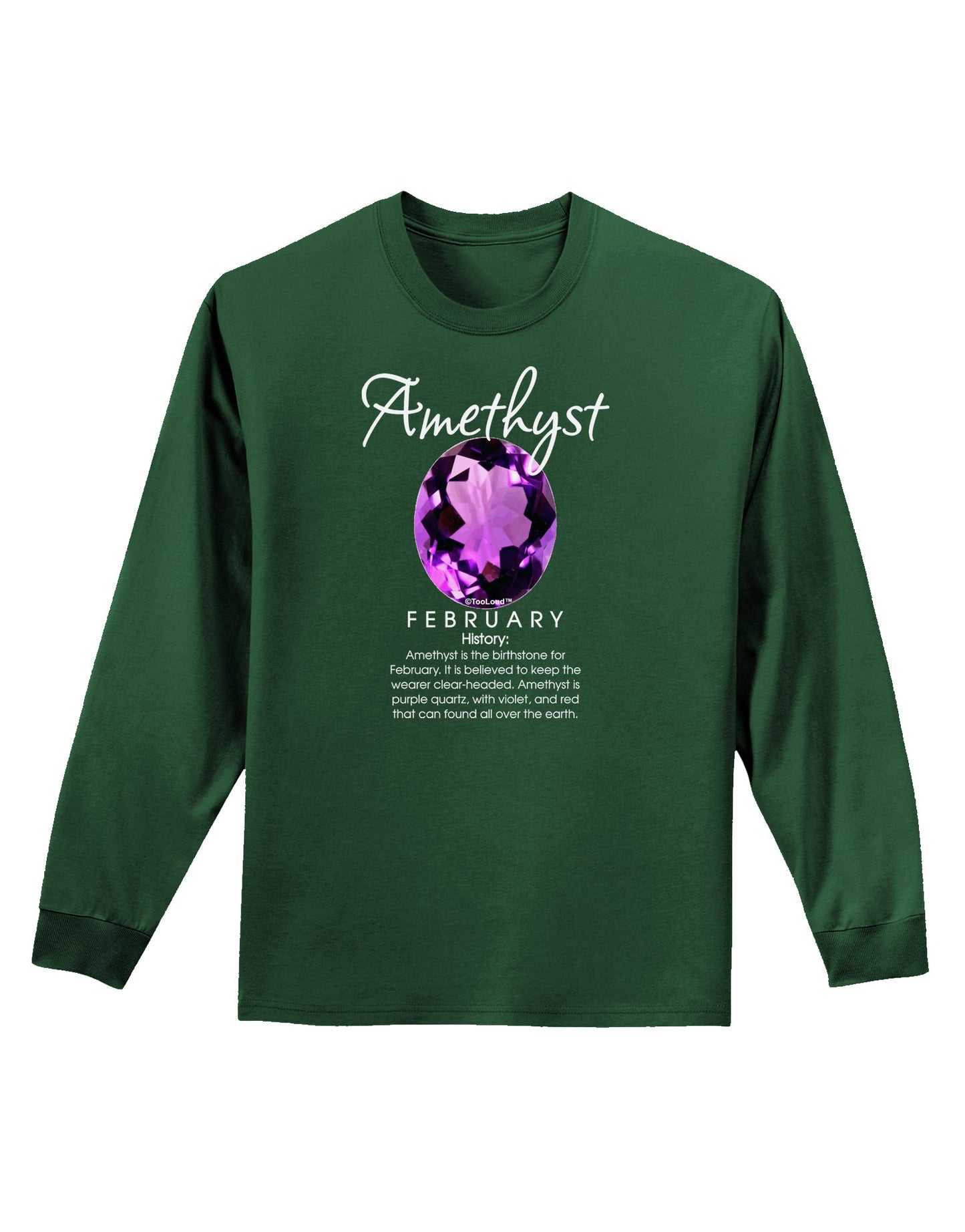 Birthstone Amethyst Dark Adult Long Sleeve Dark T-Shirt-TooLoud-Dark-Green-Small-Davson Sales