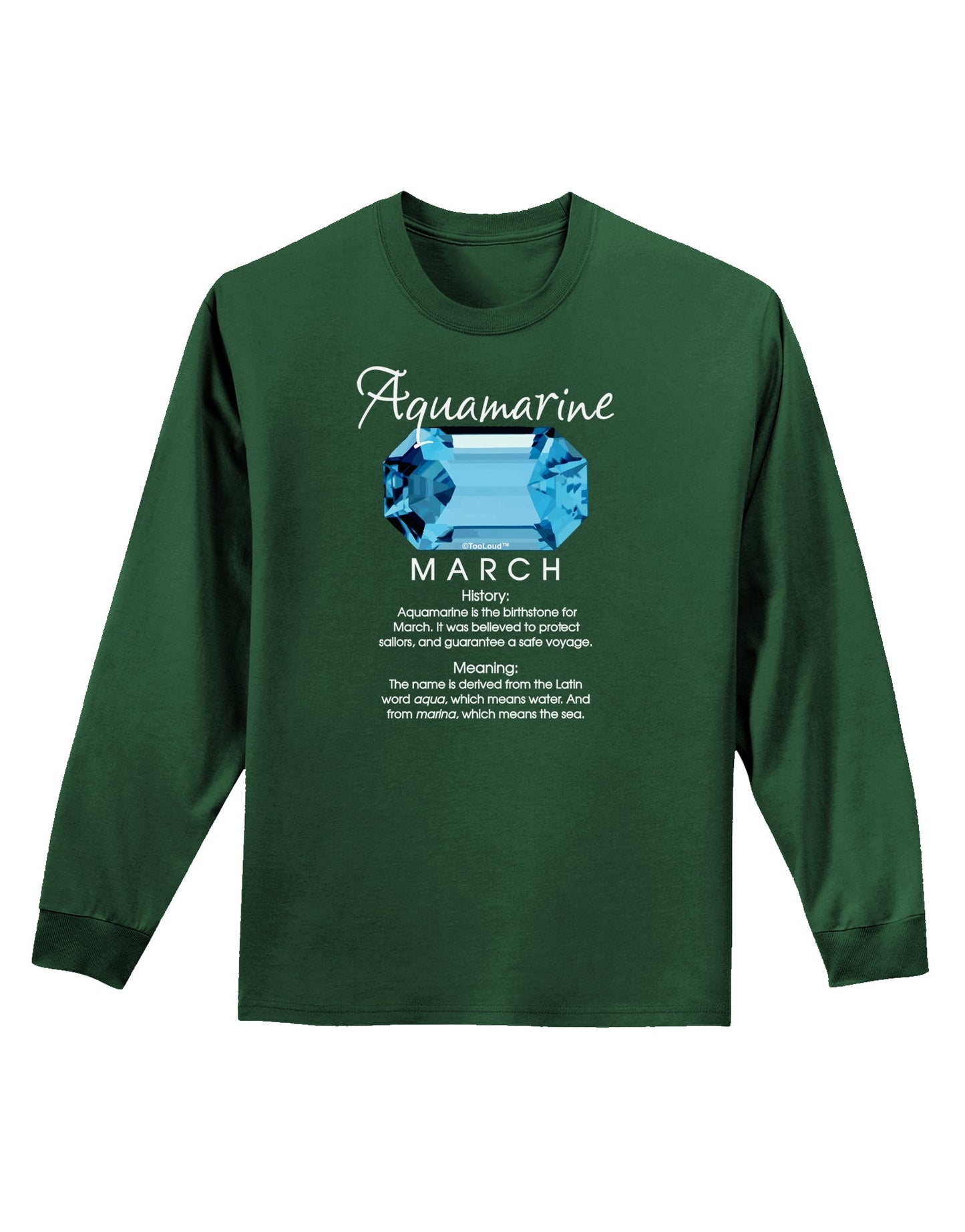 Birthstone Aquamarine Adult Long Sleeve Dark T-Shirt-TooLoud-Dark-Green-Small-Davson Sales