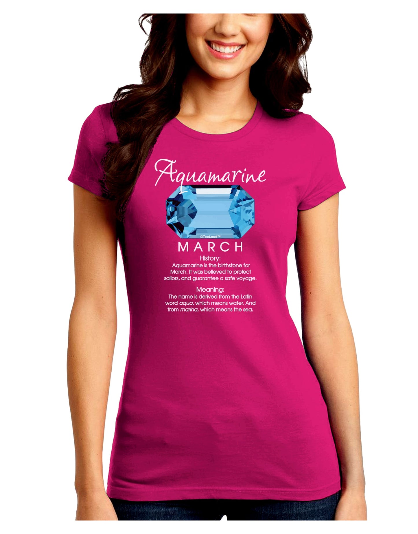 Birthstone Aquamarine Juniors Petite Crew Dark T-Shirt-T-Shirts Juniors Tops-TooLoud-Hot-Pink-Juniors Fitted Small-Davson Sales