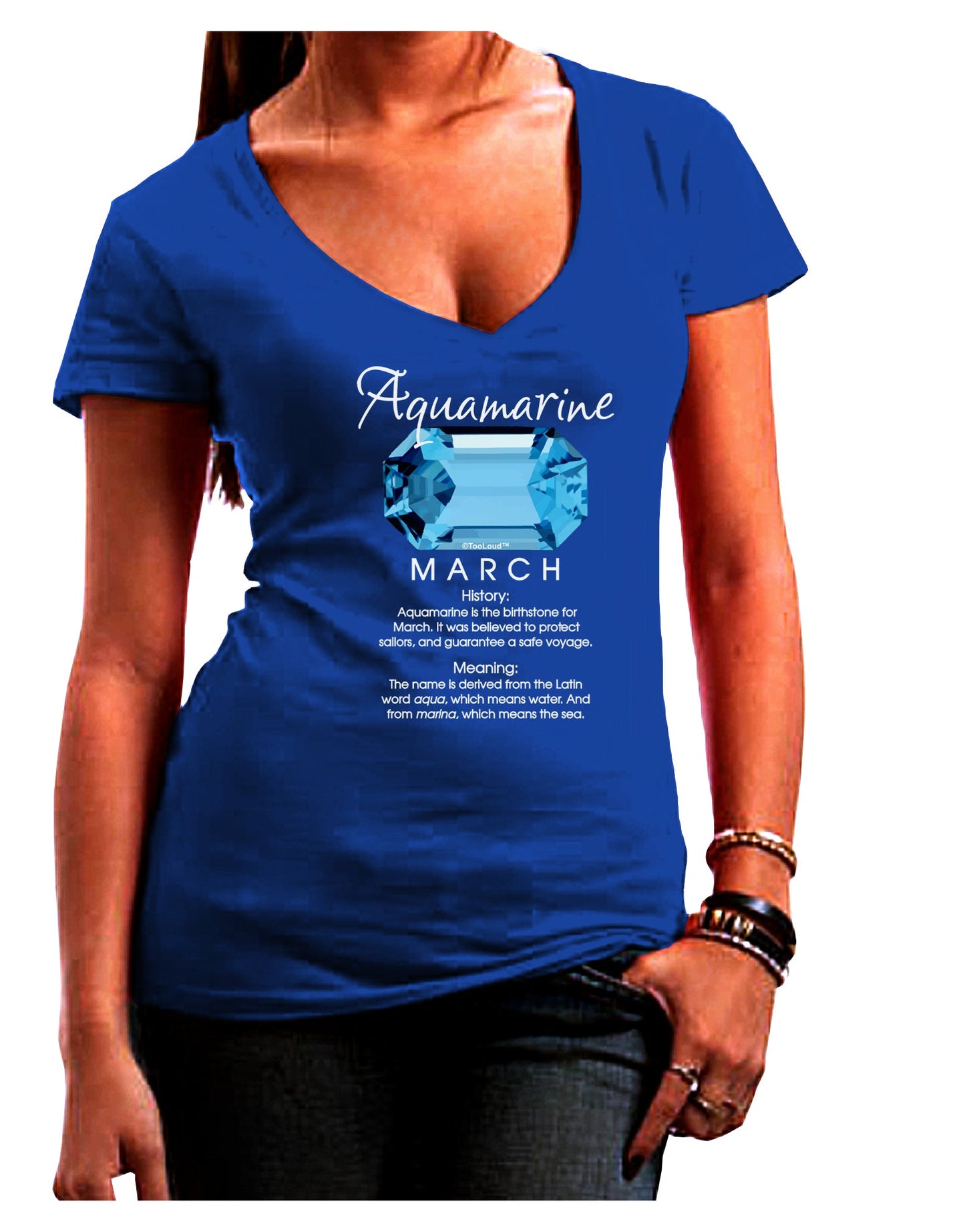 Birthstone Aquamarine Womens V-Neck Dark T-Shirt-Womens V-Neck T-Shirts-TooLoud-Royal-Blue-Juniors Fitted Small-Davson Sales