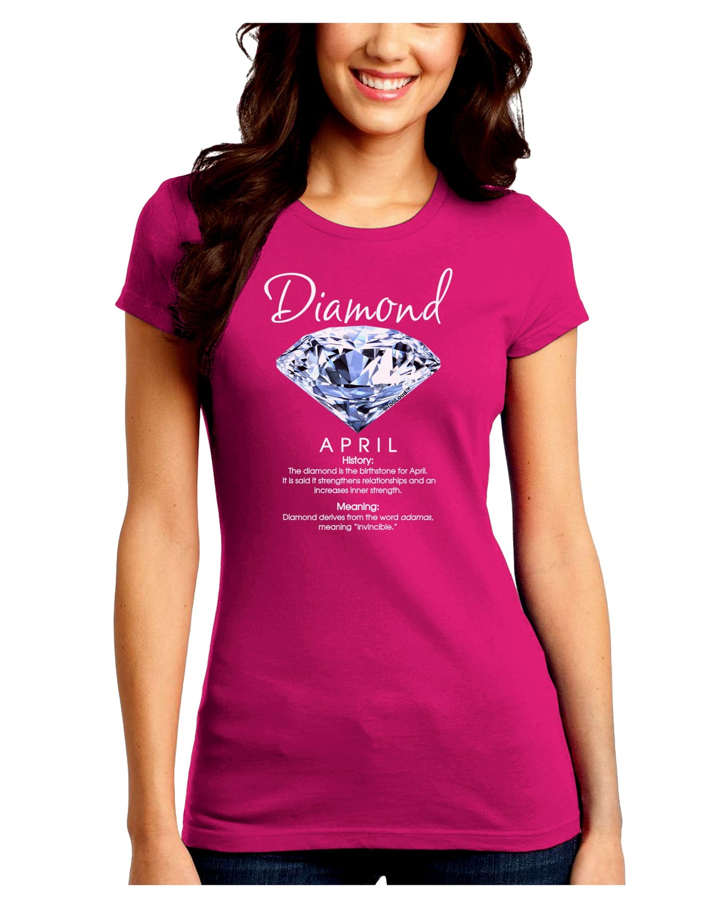 Birthstone Diamond Juniors Petite Crew Dark T-Shirt-T-Shirts Juniors Tops-TooLoud-Hot-Pink-Juniors Fitted Small-Davson Sales