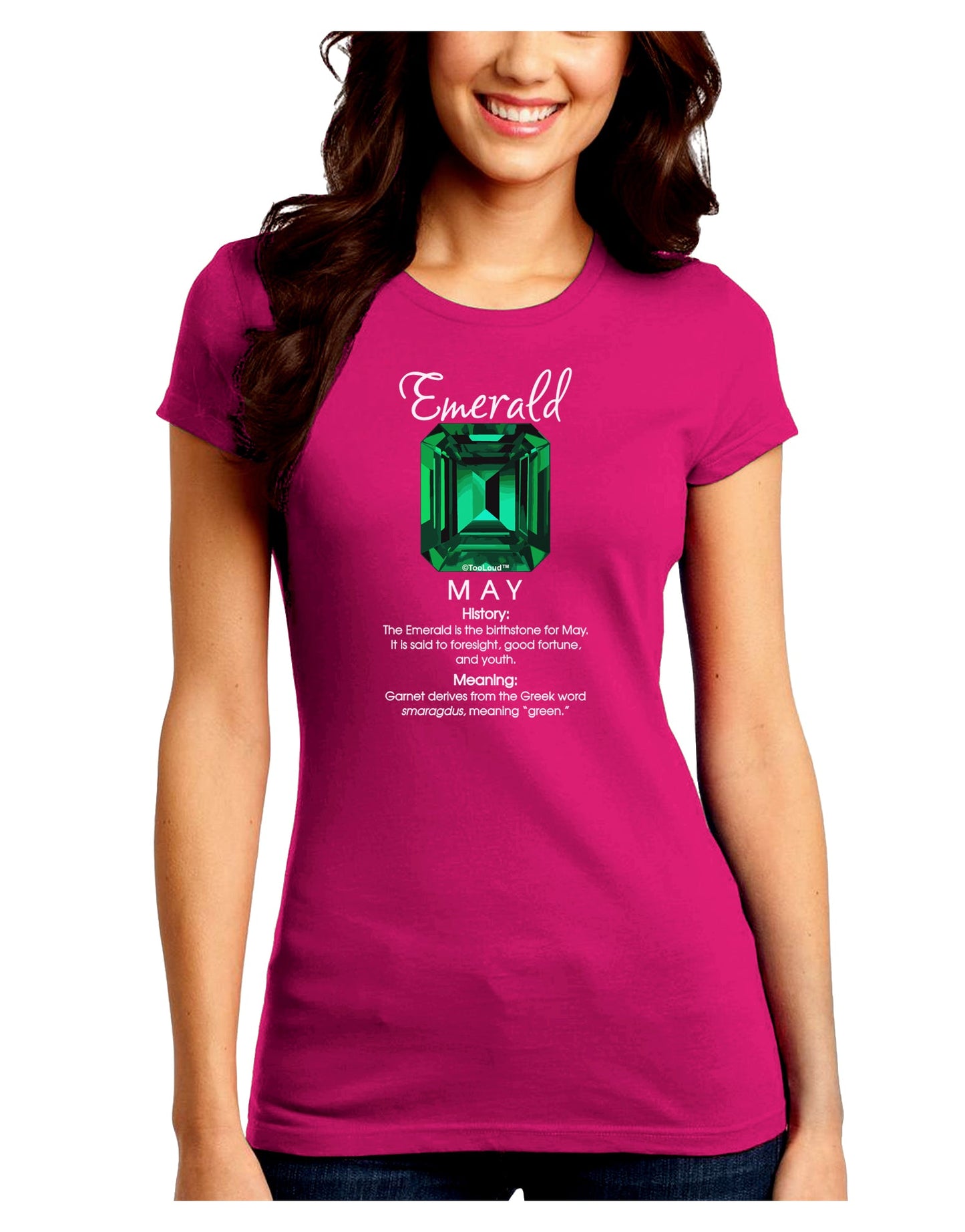 Birthstone Emerald Juniors Petite Crew Dark T-Shirt-T-Shirts Juniors Tops-TooLoud-Hot-Pink-Juniors Fitted Small-Davson Sales