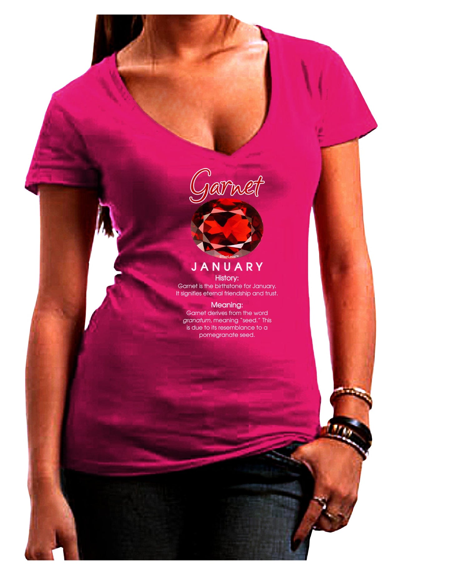 Birthstone Garnet Womens V-Neck Dark T-Shirt-Womens V-Neck T-Shirts-TooLoud-Hot-Pink-Juniors Fitted Small-Davson Sales