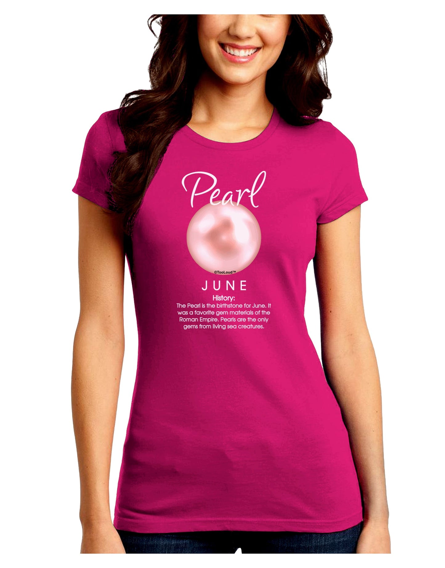 Birthstone Pearl Juniors Petite Crew Dark T-Shirt-T-Shirts Juniors Tops-TooLoud-Hot-Pink-Juniors Fitted Small-Davson Sales