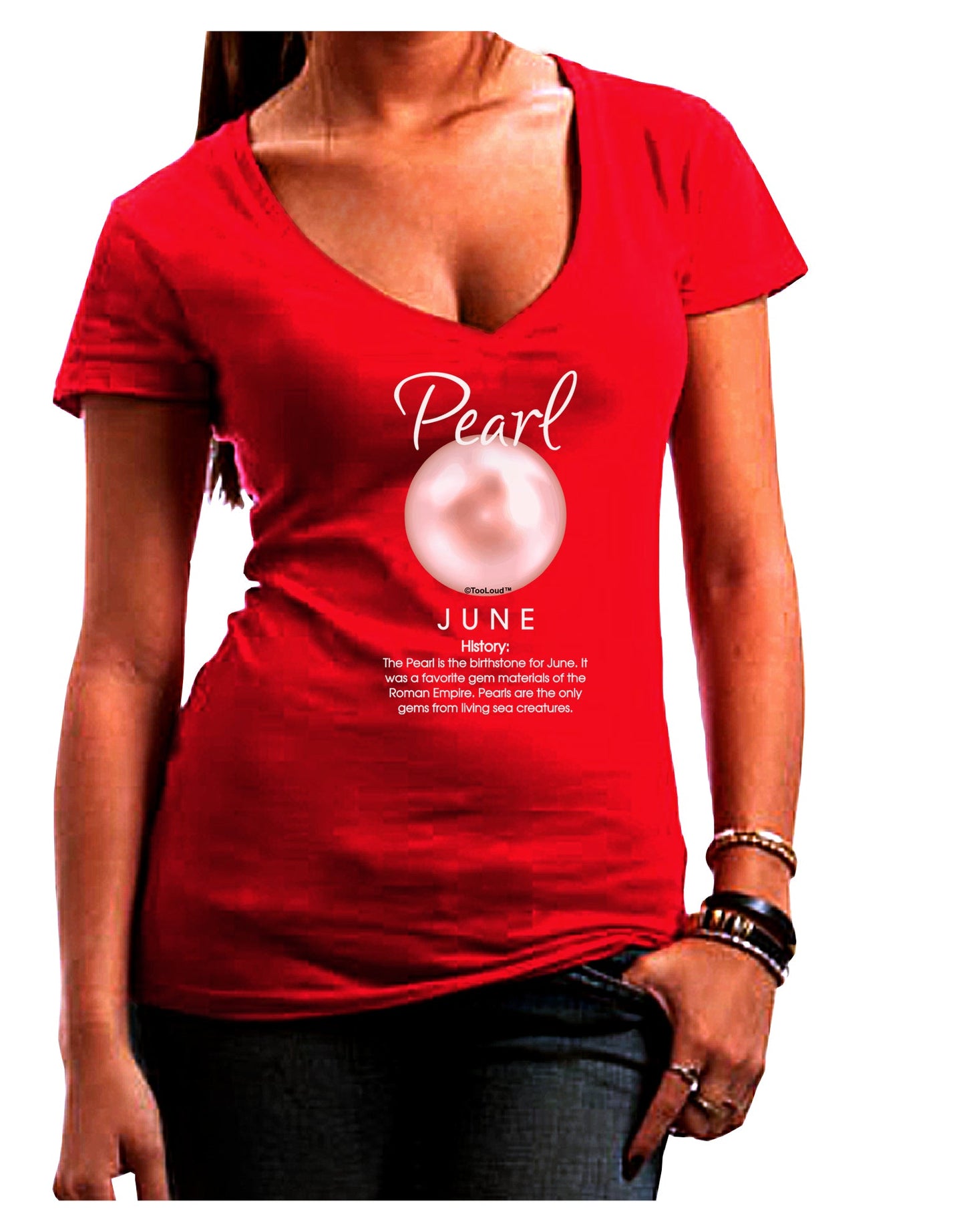 Birthstone Pearl Womens V-Neck Dark T-Shirt-Womens V-Neck T-Shirts-TooLoud-Red-Juniors Fitted Small-Davson Sales