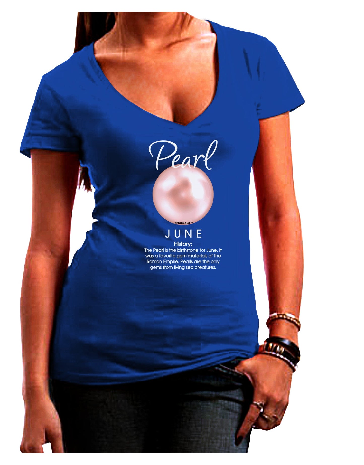 Birthstone Pearl Womens V-Neck Dark T-Shirt-Womens V-Neck T-Shirts-TooLoud-Royal-Blue-Juniors Fitted Small-Davson Sales