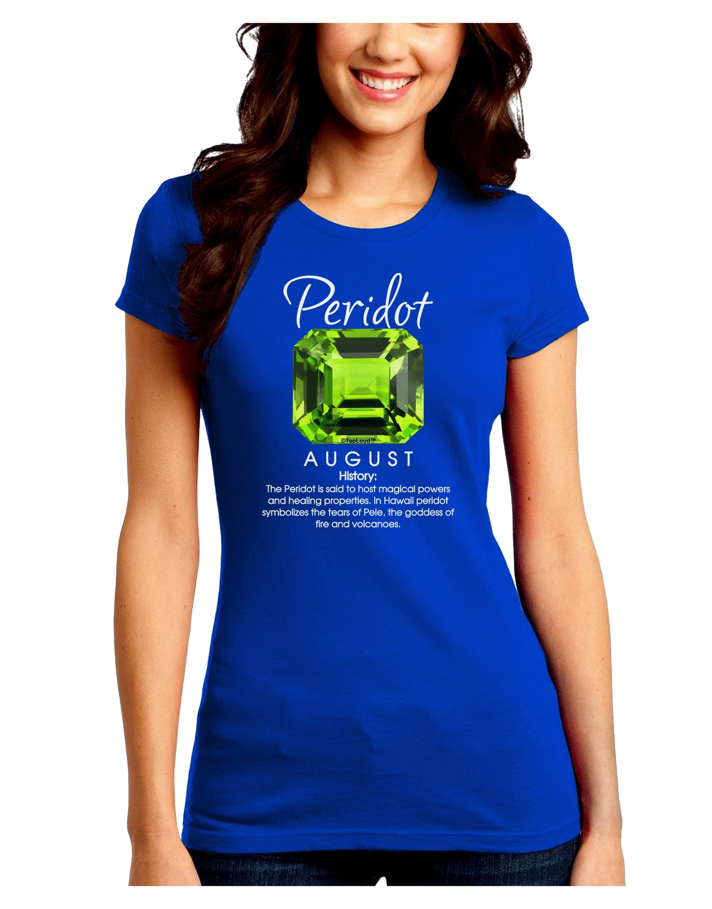 Birthstone Peridot Juniors Petite Crew Dark T-Shirt-T-Shirts Juniors Tops-TooLoud-Royal-Blue-Juniors Fitted Small-Davson Sales
