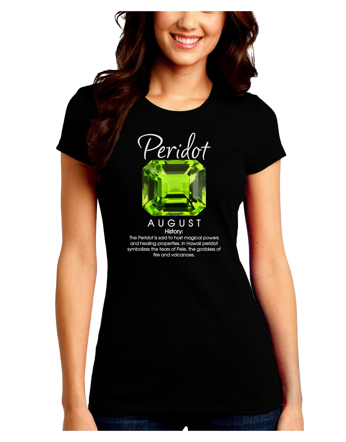 Birthstone Peridot Juniors Petite Crew Dark T-Shirt-T-Shirts Juniors Tops-TooLoud-Black-Juniors Fitted Small-Davson Sales