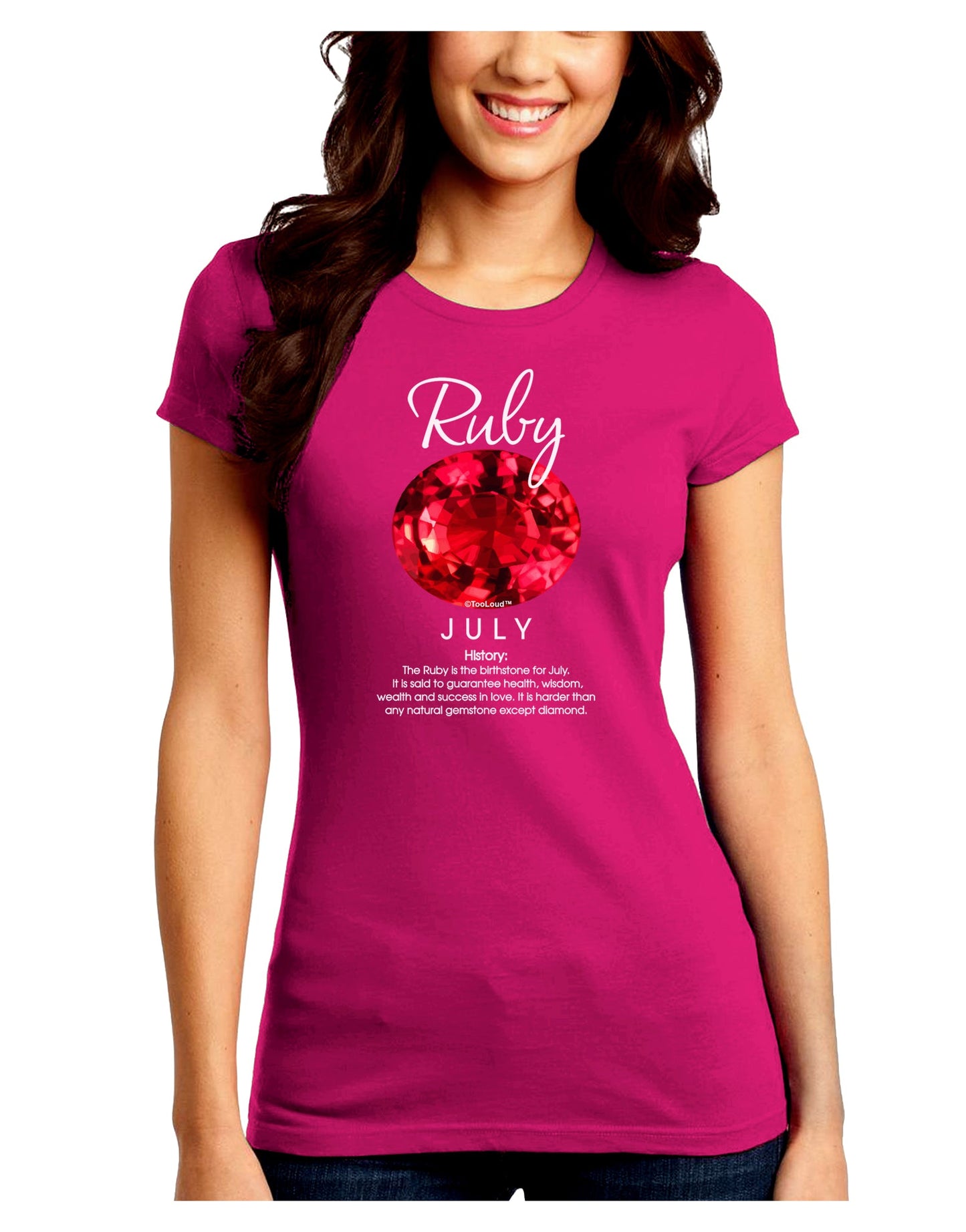 Birthstone Ruby Juniors Petite Crew Dark T-Shirt-T-Shirts Juniors Tops-TooLoud-Hot-Pink-Juniors Fitted Small-Davson Sales