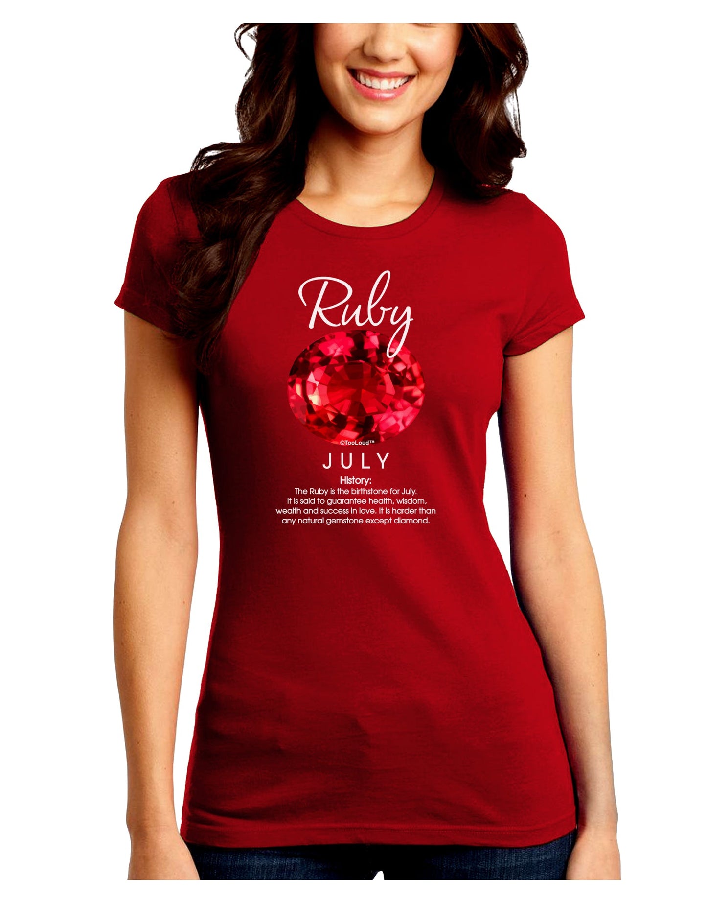 Birthstone Ruby Juniors Petite Crew Dark T-Shirt-T-Shirts Juniors Tops-TooLoud-Red-Juniors Fitted Small-Davson Sales