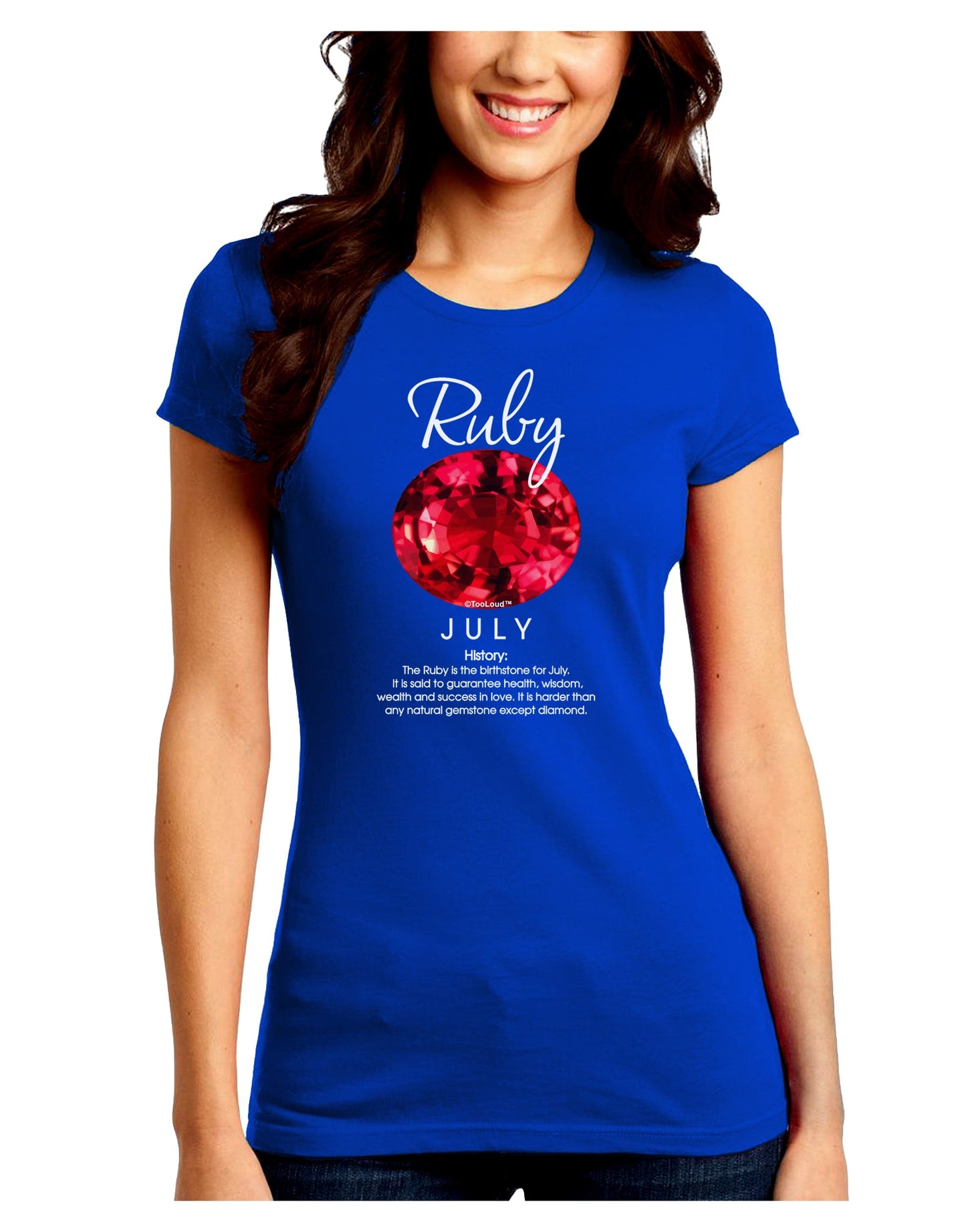 Birthstone Ruby Juniors Petite Crew Dark T-Shirt-T-Shirts Juniors Tops-TooLoud-Royal-Blue-Juniors Fitted Small-Davson Sales