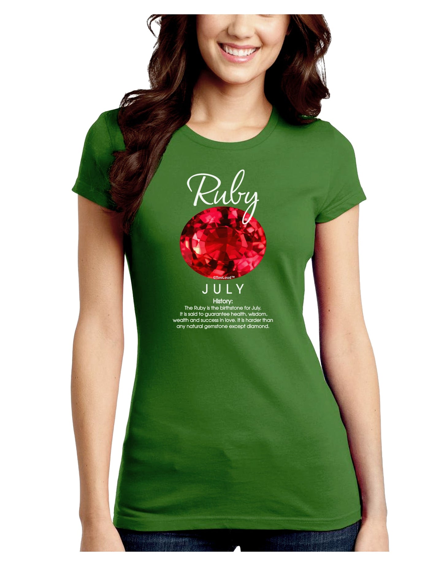 Birthstone Ruby Juniors Petite Crew Dark T-Shirt-T-Shirts Juniors Tops-TooLoud-Kiwi-Green-Juniors Fitted Small-Davson Sales