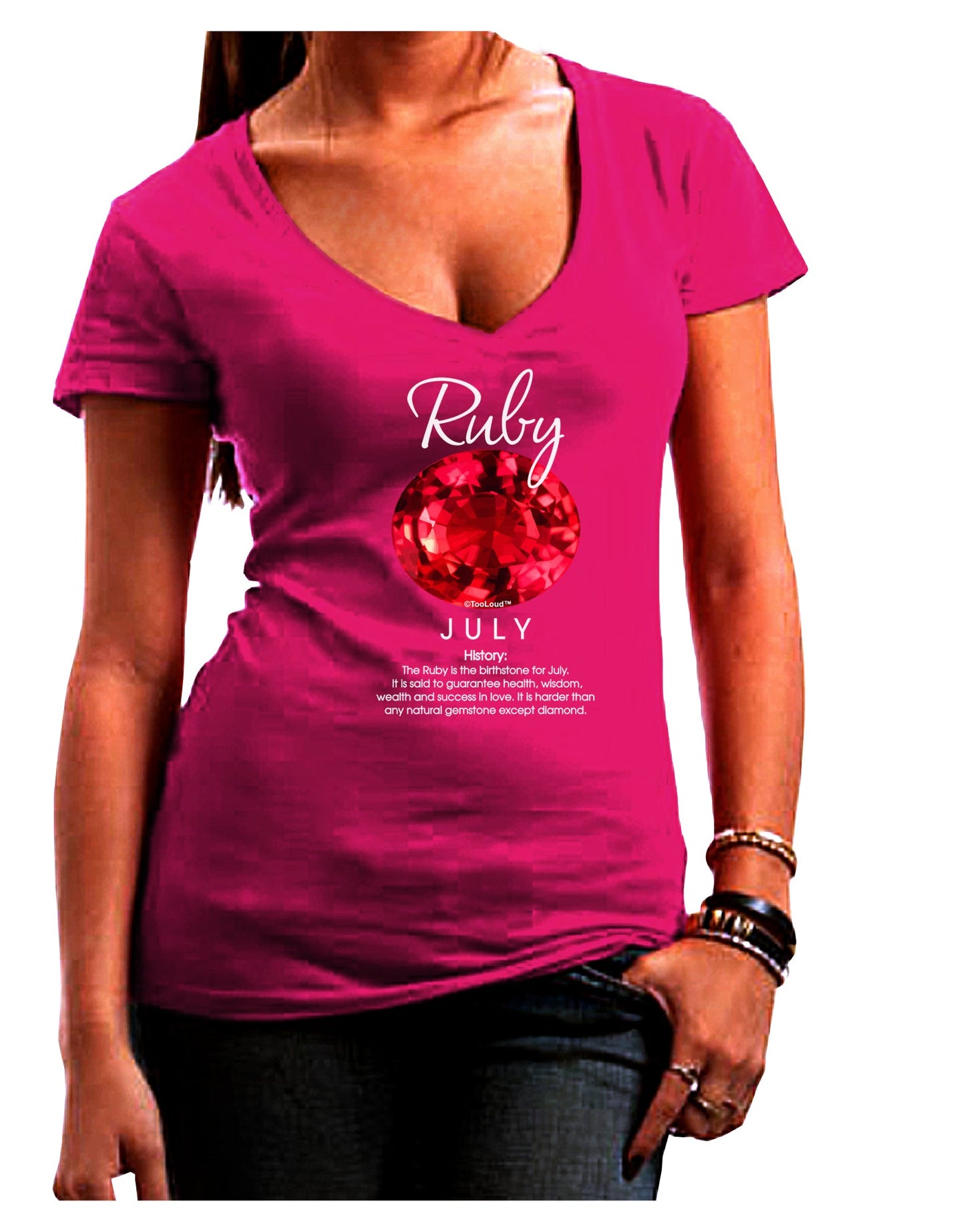 Birthstone Ruby Womens V-Neck Dark T-Shirt-Womens V-Neck T-Shirts-TooLoud-Hot-Pink-Juniors Fitted Small-Davson Sales