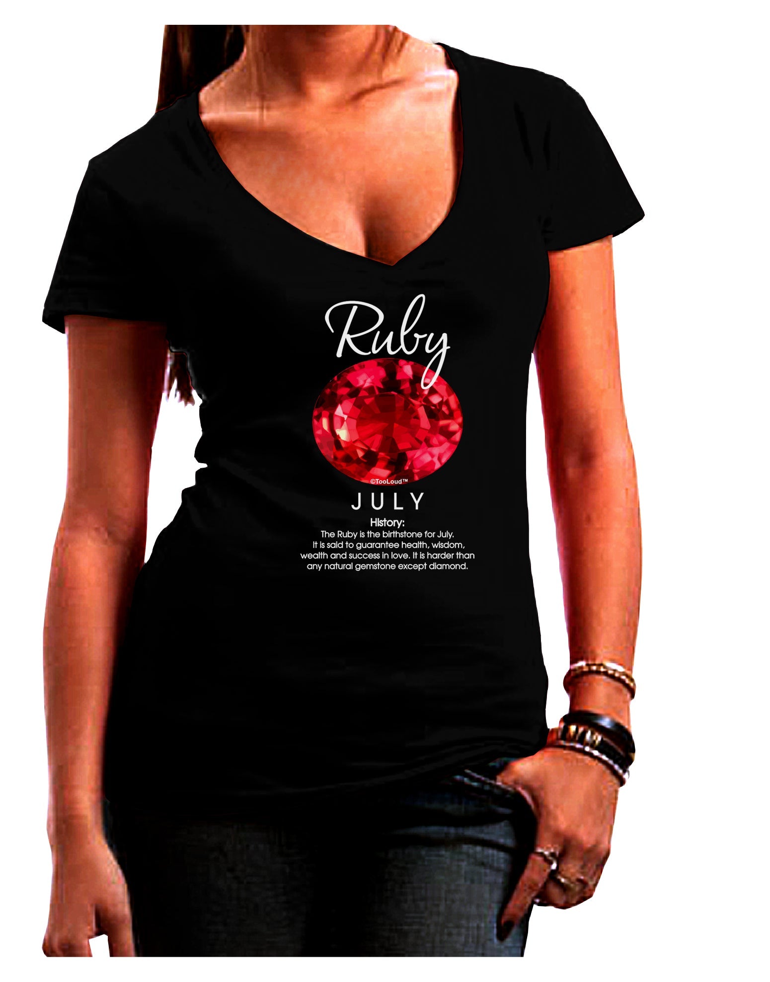 Birthstone Ruby Womens V-Neck Dark T-Shirt-Womens V-Neck T-Shirts-TooLoud-Black-Juniors Fitted Small-Davson Sales