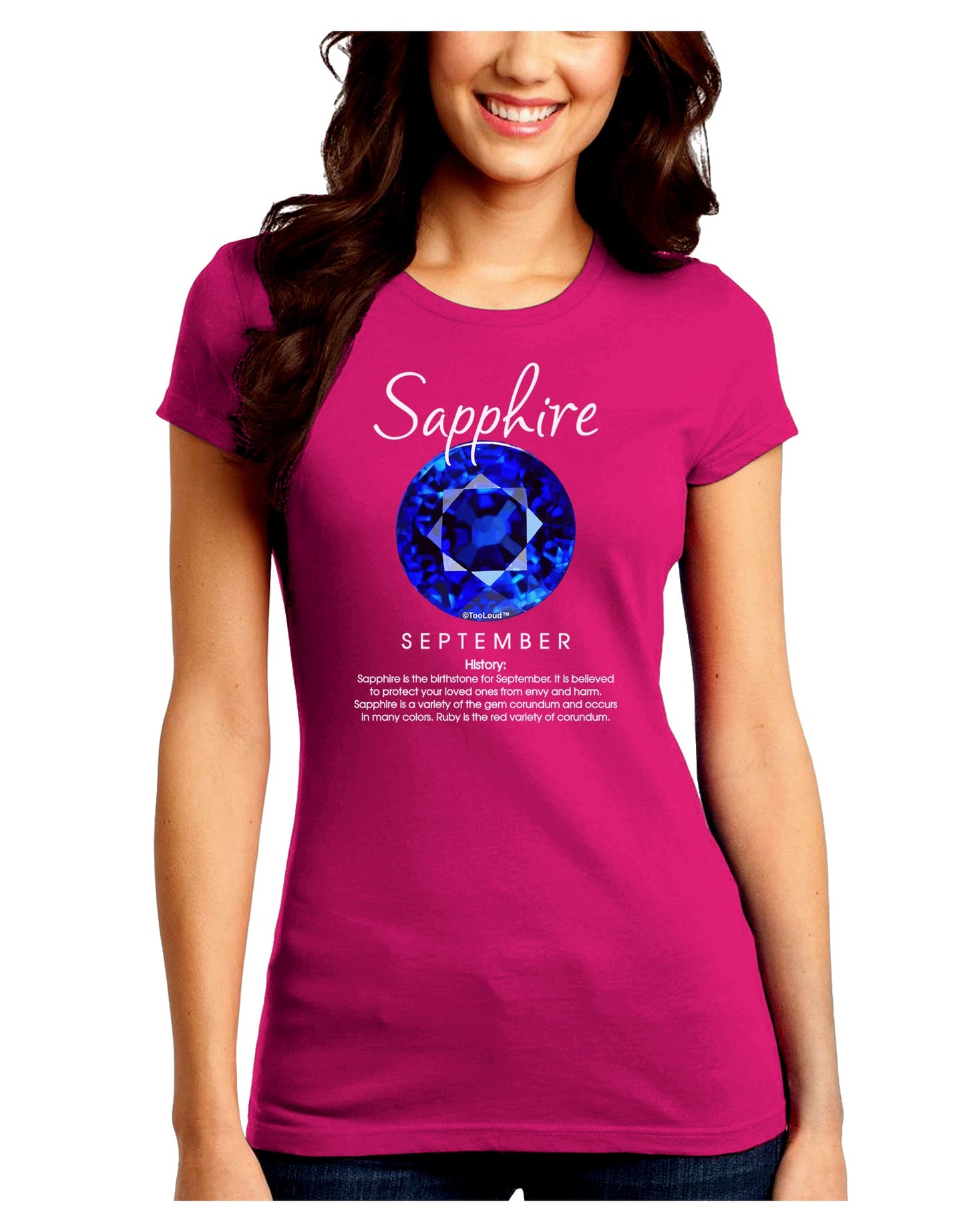 Birthstone Sapphire Juniors Petite Crew Dark T-Shirt-T-Shirts Juniors Tops-TooLoud-Hot-Pink-Juniors Fitted Small-Davson Sales