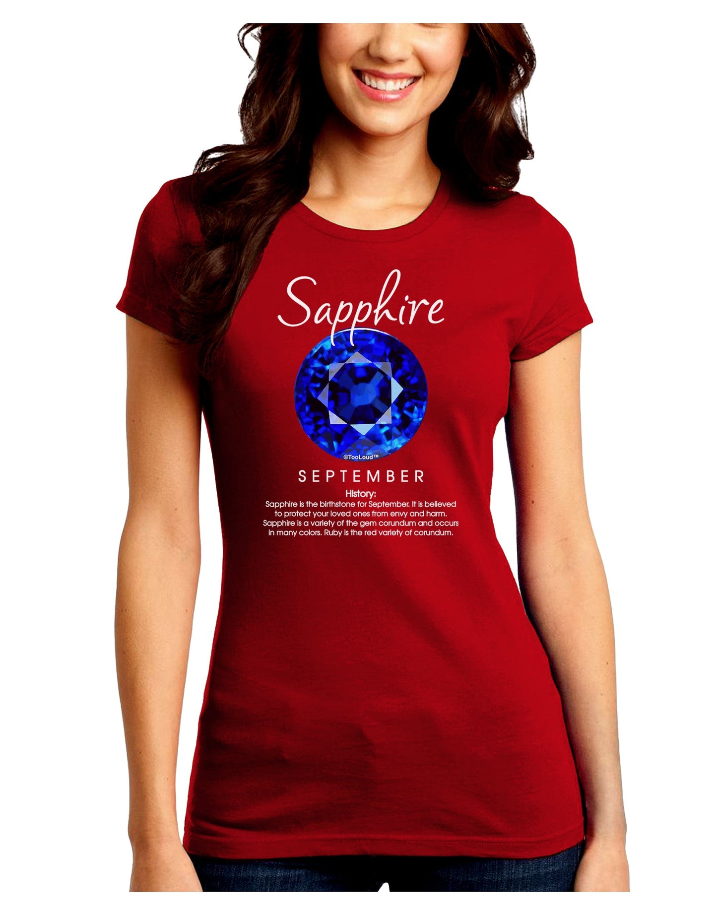 Birthstone Sapphire Juniors Petite Crew Dark T-Shirt-T-Shirts Juniors Tops-TooLoud-Red-Juniors Fitted Small-Davson Sales