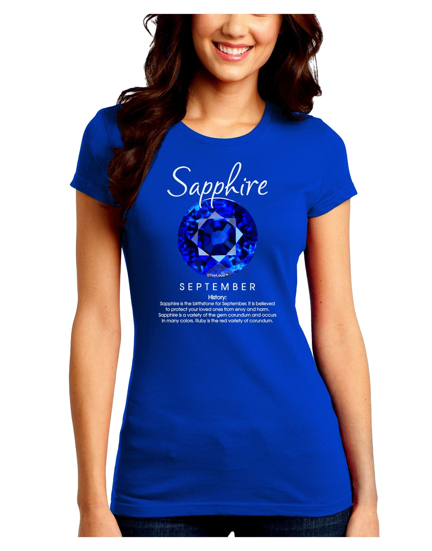 Birthstone Sapphire Juniors Petite Crew Dark T-Shirt-T-Shirts Juniors Tops-TooLoud-Royal-Blue-Juniors Fitted Small-Davson Sales