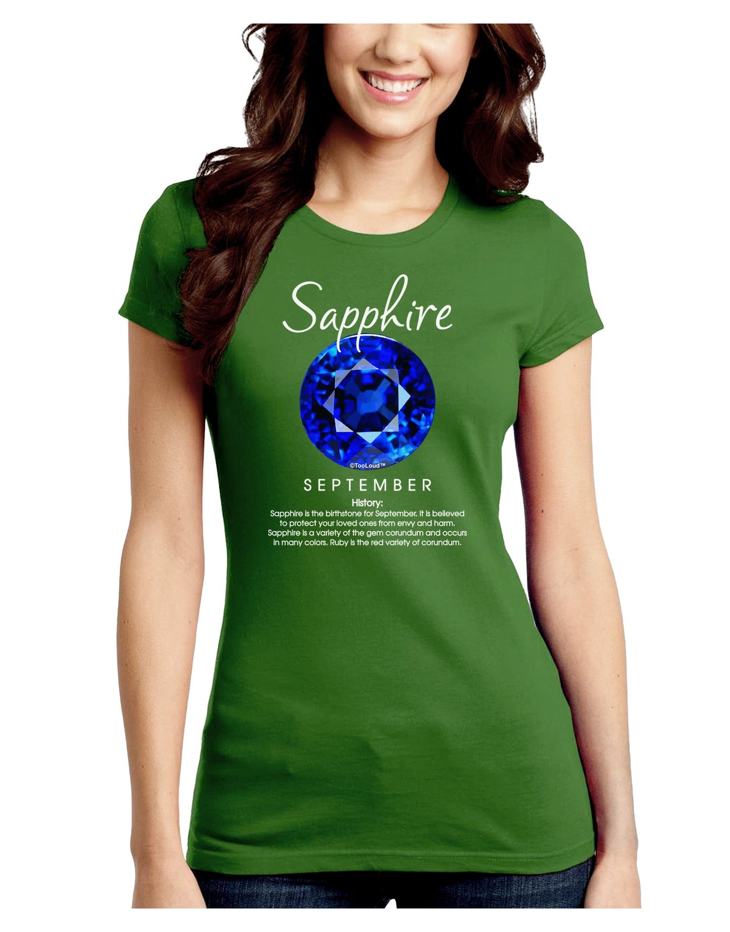 Birthstone Sapphire Juniors Petite Crew Dark T-Shirt-T-Shirts Juniors Tops-TooLoud-Kiwi-Green-Juniors Fitted Small-Davson Sales