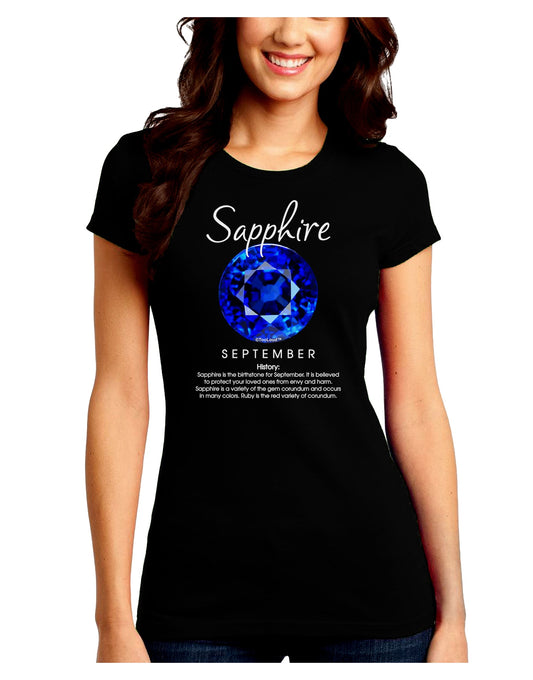 Birthstone Sapphire Juniors Petite Crew Dark T-Shirt-T-Shirts Juniors Tops-TooLoud-Black-Juniors Fitted Small-Davson Sales