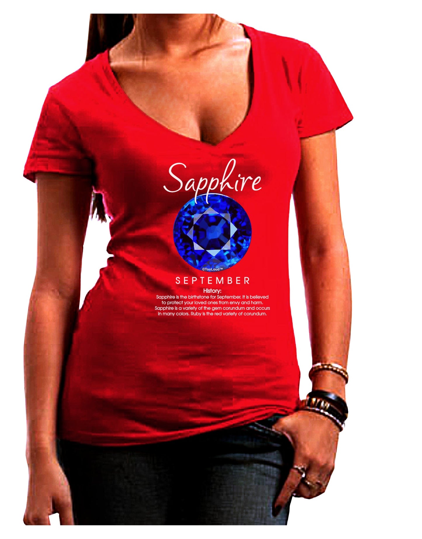Birthstone Sapphire Womens V-Neck Dark T-Shirt-Womens V-Neck T-Shirts-TooLoud-Red-Juniors Fitted Small-Davson Sales