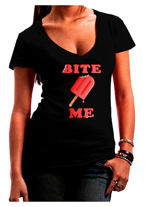 Bite Me Ice Cream Womens V-Neck Dark T-Shirt-Womens V-Neck T-Shirts-TooLoud-Black-Juniors Fitted XX-Large-Davson Sales