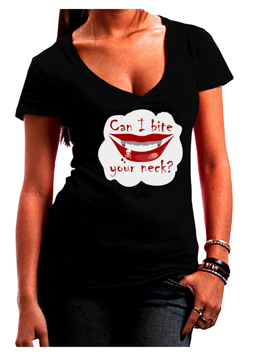 Bite your neck Juniors V-Neck Dark T-Shirt-Womens V-Neck T-Shirts-TooLoud-Black-Juniors Fitted XX-Large-Davson Sales