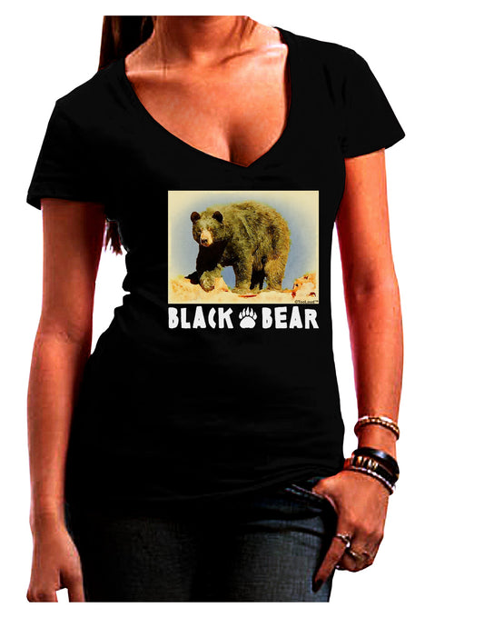 Black Bear Watercolor Womens V-Neck Dark T-Shirt-Womens V-Neck T-Shirts-TooLoud-Black-Juniors Fitted Small-Davson Sales
