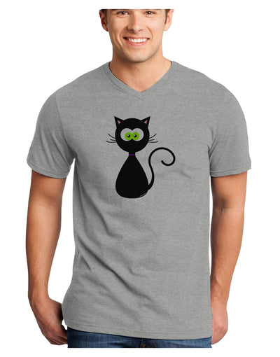 Black Cat Halloween Adult V-Neck T-shirt-Mens V-Neck T-Shirt-TooLoud-HeatherGray-Small-Davson Sales