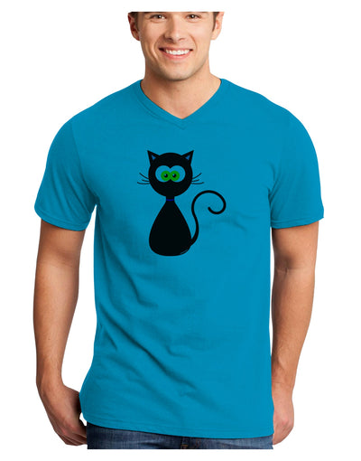 Black Cat Halloween Adult V-Neck T-shirt-Mens V-Neck T-Shirt-TooLoud-Turquoise-Small-Davson Sales