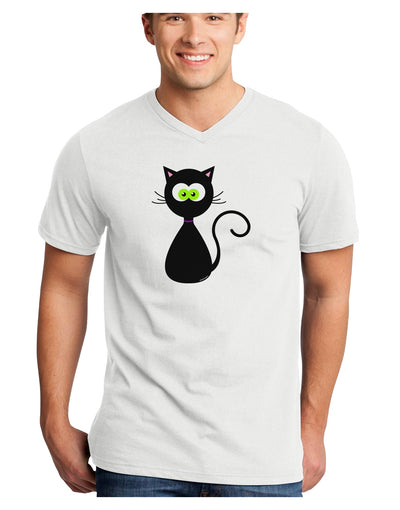 Black Cat Halloween Adult V-Neck T-shirt-Mens V-Neck T-Shirt-TooLoud-White-Small-Davson Sales