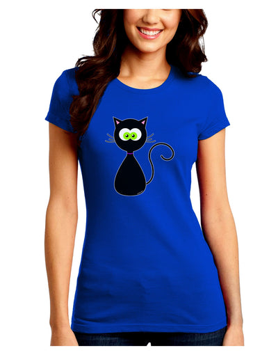 Black Cat Halloween Juniors Crew Dark T-Shirt-T-Shirts Juniors Tops-TooLoud-Royal-Blue-Juniors Fitted Small-Davson Sales