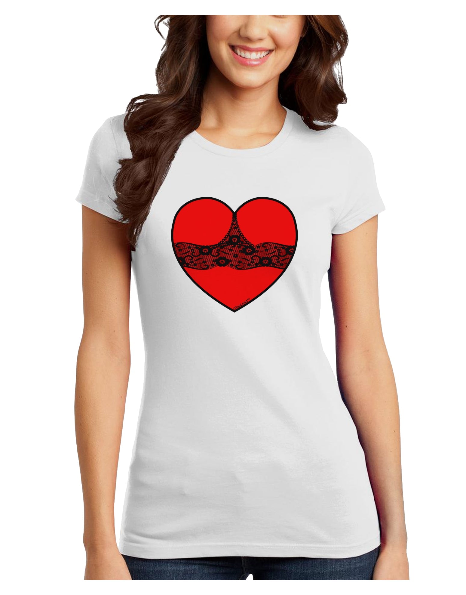 Black Lace Panty Heart Juniors T-Shirt-Womens Juniors T-Shirt-TooLoud-White-Juniors Fitted X-Small-Davson Sales