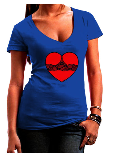 Black Lace Panty Heart Juniors V-Neck Dark T-Shirt-Womens V-Neck T-Shirts-TooLoud-Royal-Blue-Juniors Fitted Small-Davson Sales