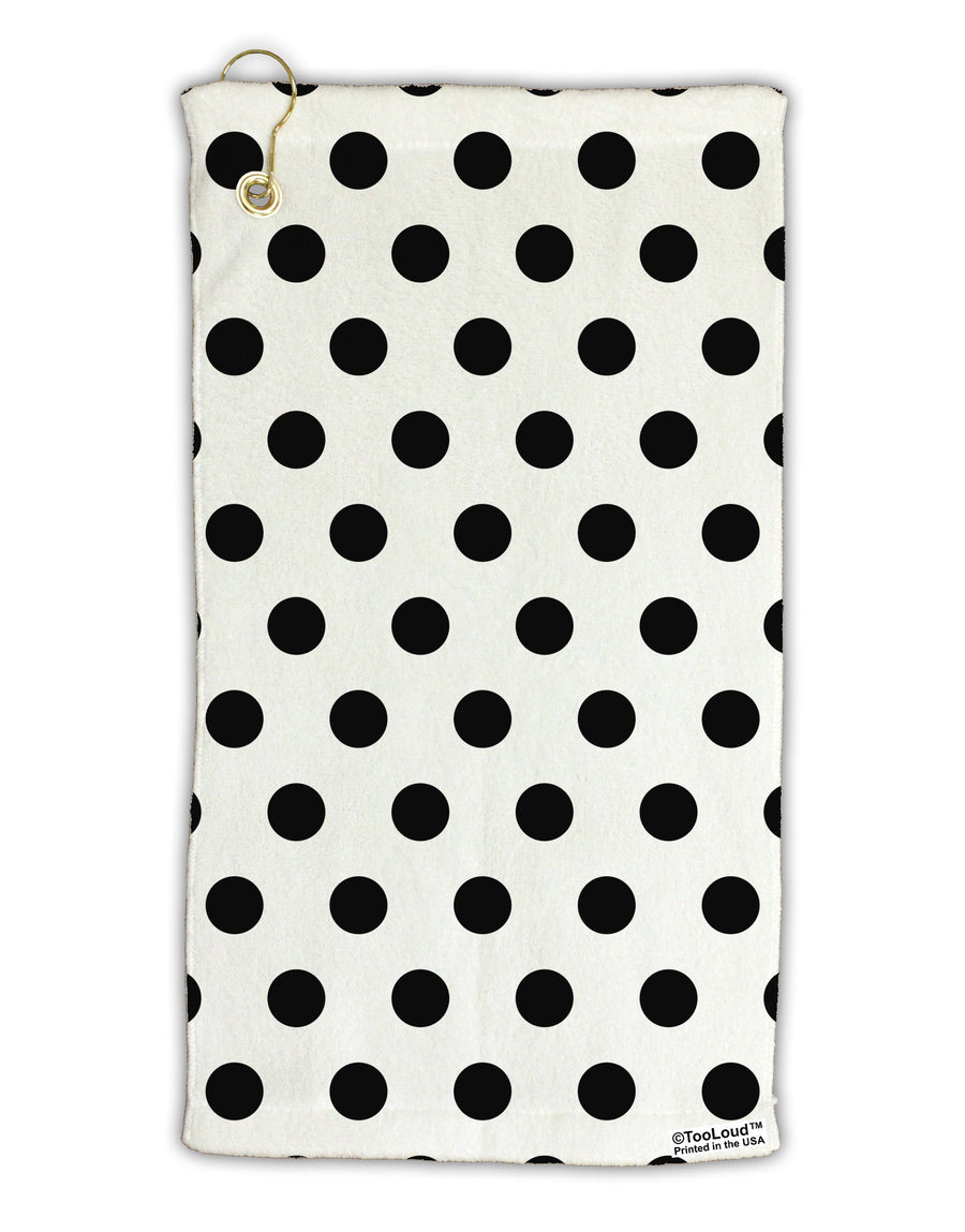 Black Polka Dots on White Micro Terry Gromet Golf Towel 15 x 22 Inch All Over Print by TooLoud-Golf Towel-TooLoud-White-Davson Sales